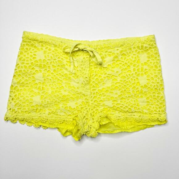 Temptation Positano Eyelet Lace Shorts Drawstring in Yellow Size Medium - Picture 1 of 9